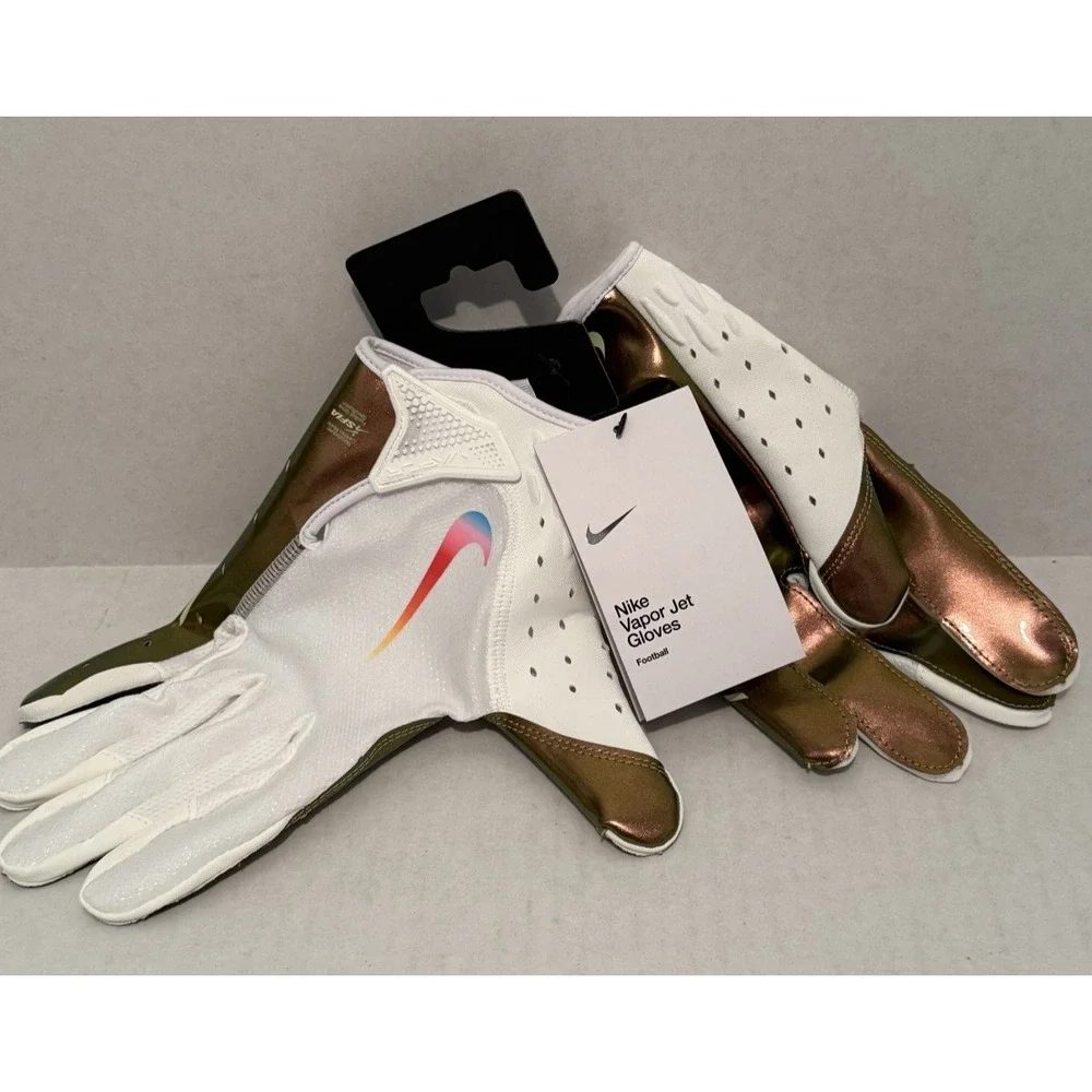 New Nike Adult Vapor Jet 7.0 Football Gloves White‎ Gold 2X-Large 129862 NFL Pro